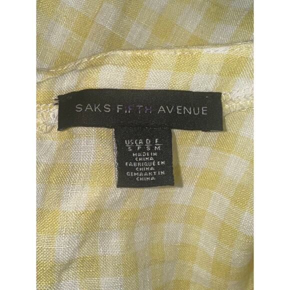 Saks Fifth Avenue Linen Sleeveless Blouse Women Small Yellow Gingham Check Plaid - Picture 4 of 5